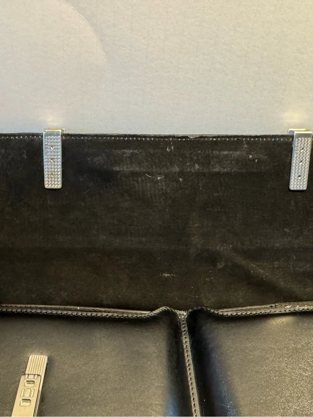 Black Leather Laptop Briefcase with Shoulder Strap